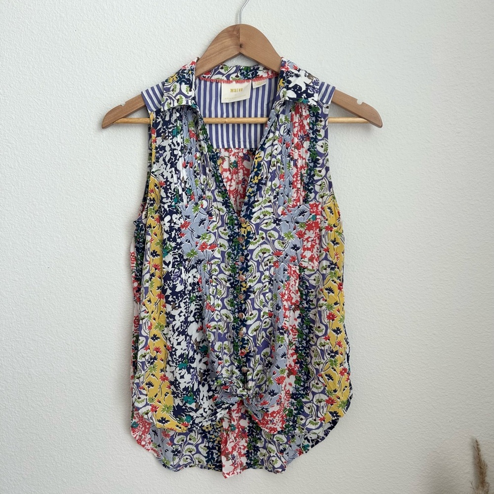 Anthropologie Maeve Multicolored Floral Button Down Blouse